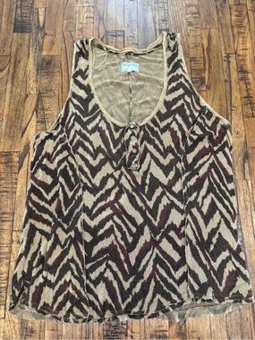 Free People Brown/Tan Zigzag Knit Tank Top size Large